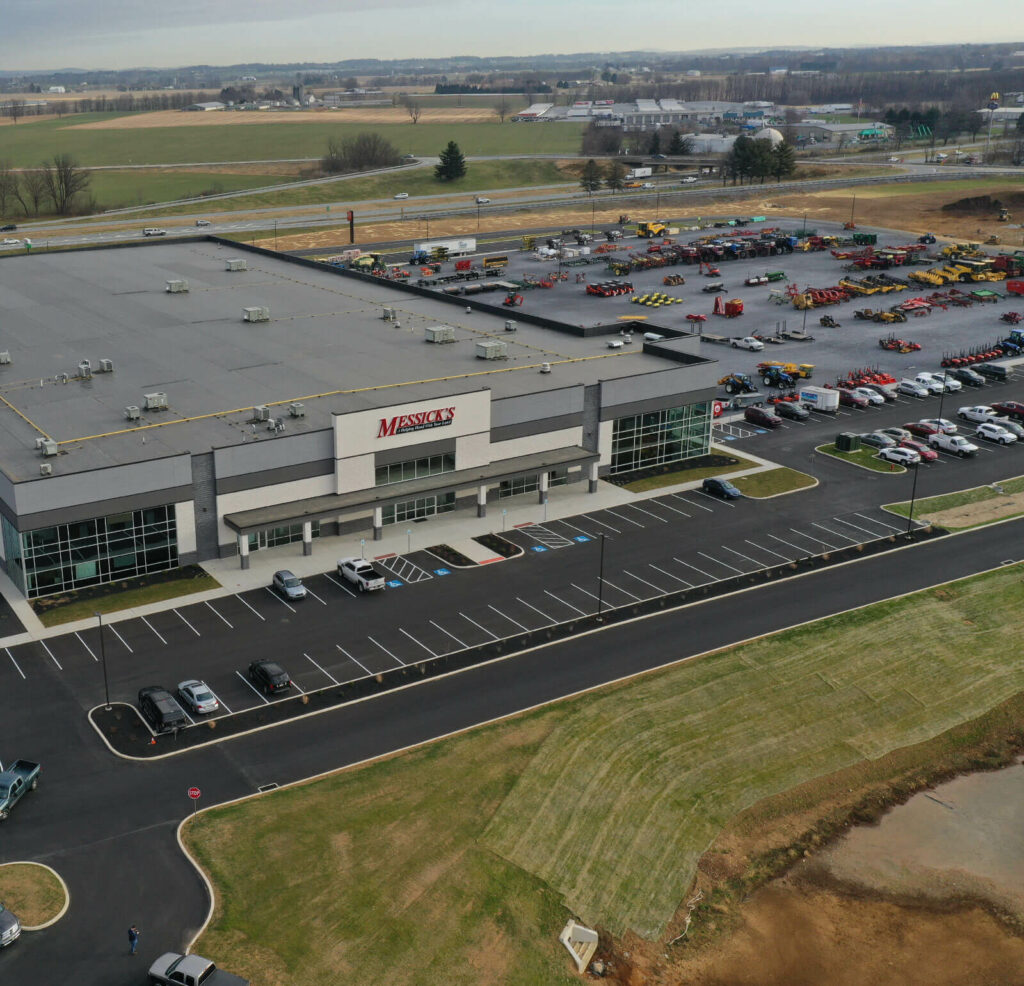 aerial view of new Messick's farm equipment property, excavated by CH+N Site