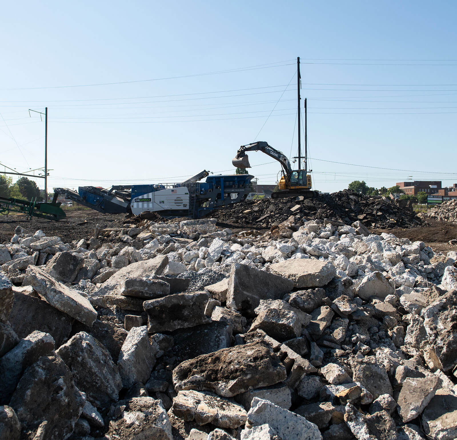 crushed concrete being recycled by CH+N Materials